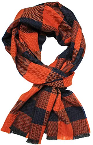 Webschal Karo orange marine 100% Wolle Made in Germany (R699) von Rotfuchs