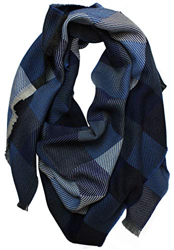 Wollschal Damenschal Winterschal Herrenschal Karo & Fischgrat blau 190 x 50 cm Made in Germany von Rotfuchs