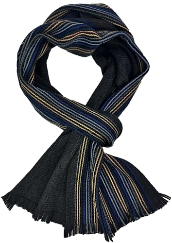 Wollschal Herrenschal Winterschal Streifenmuster in blau beige 100% Wolle warm und weich von Rotfuchs