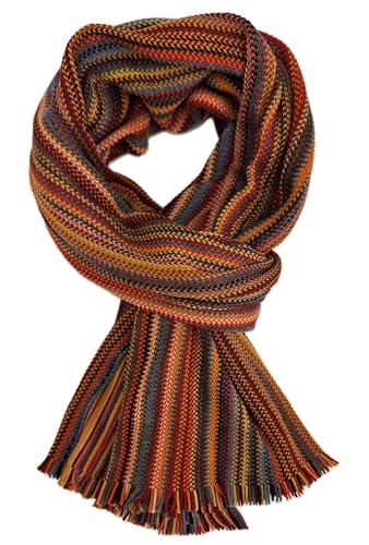 Wollschal Strickschal Herrenschal Warm & weich Unisex Wolle gestreift multi orange braun von Rotfuchs