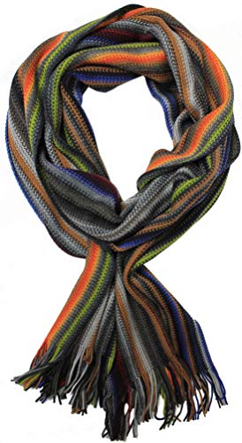 Rotfuchs Strickschal Herrenschal Damenschal Unisex reine Wolle gestreift feinstrick mit Fransen mehrfarbig (mehrfarbig orange/ 220 x 75 cm) von Rotfuchs