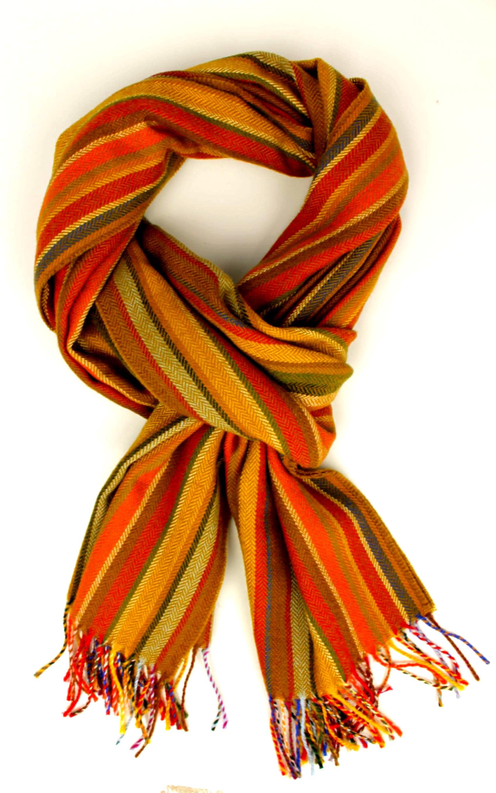 Herrenschal Damenschal Wollschal Webschal Fischgrät Modisch in Gelb Und Multicolor Aus 100% Wolle " Made Germany" von RotfuchsOnlineShop