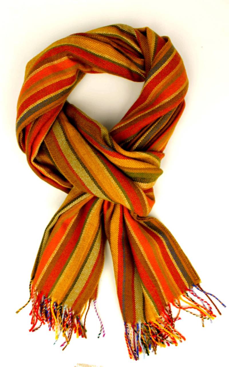 Herrenschal Damenschal Wollschal Webschal Fischgrät Modisch in Gelb Und Multicolor Aus 100% Wolle " Made Germany" von RotfuchsOnlineShop