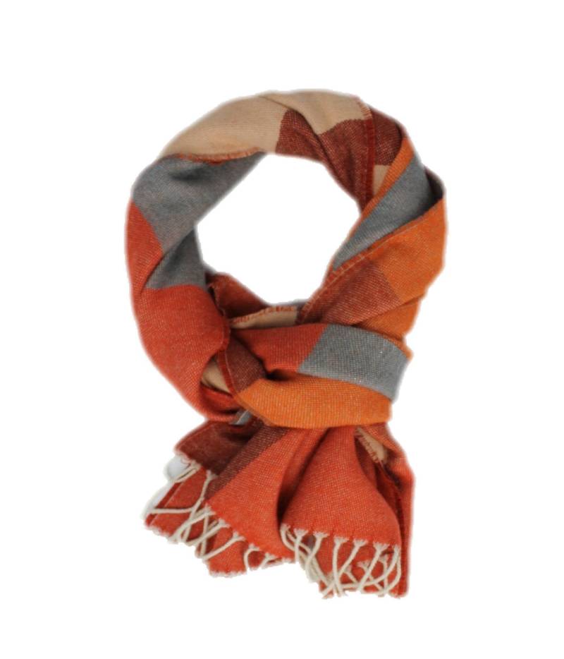 Herrenschal Damenschal Wollschal Webschal Karo Muster in Orange Aus 100% Wolle " Made Germany" von RotfuchsOnlineShop