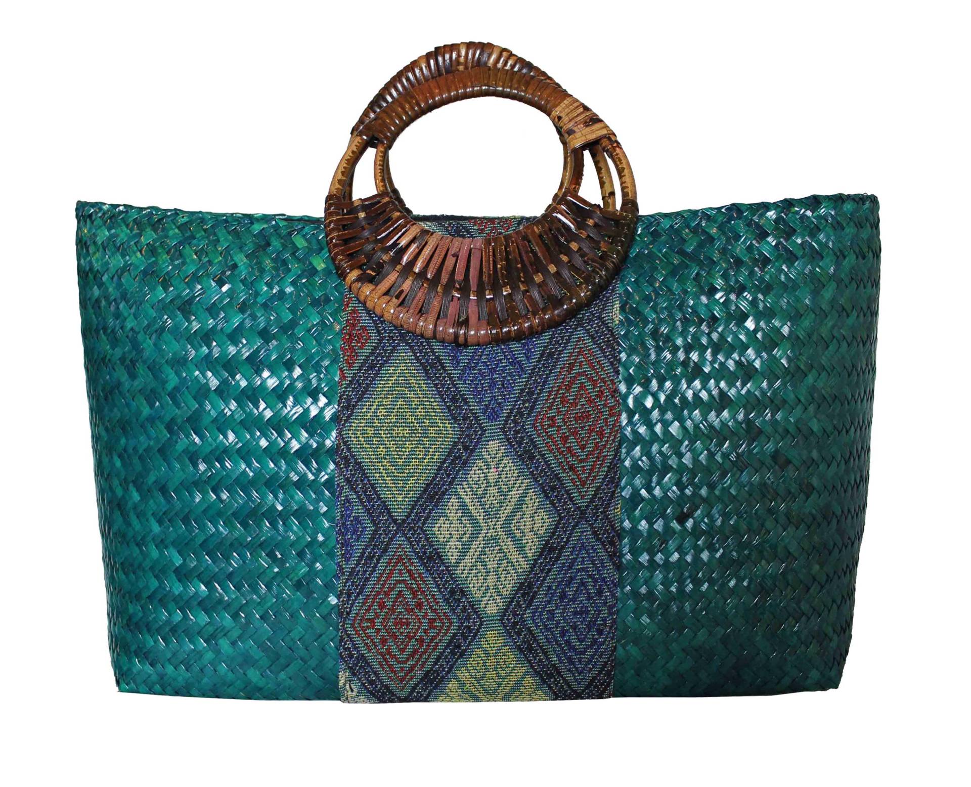 strohtasche in Grün Tasche Handtasche Einkaufstasche Für Freizeit Shopping Und Altag Mit Henkel Aus Holz Innefutter von RotfuchsOnlineShop