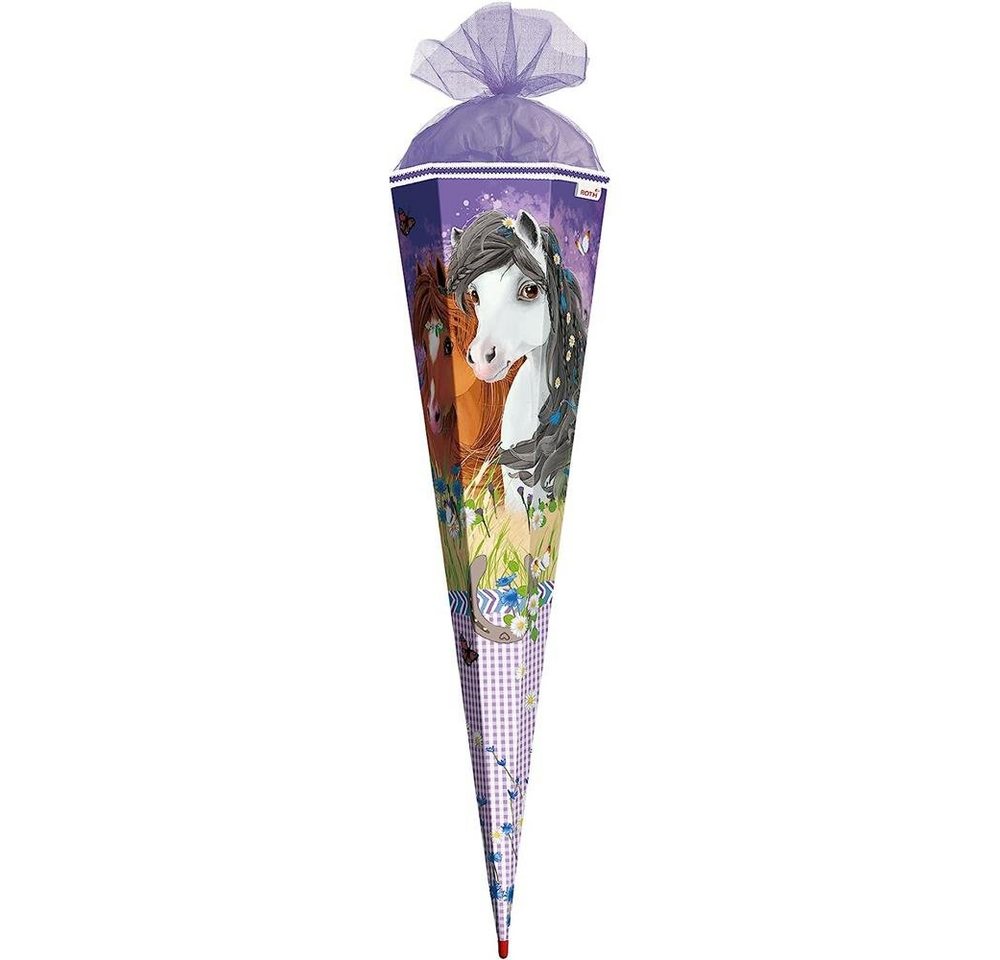 Roth Schultüte Blumenpferde, 85 cm, eckig, lilafarbiger Tüllverschluss, Zuckertüte für Schulanfang Roth Schultüte Blumenpferde, 85 cm, eckig, lilafarbiger Tüllverschluss, Zuckertüte für Schulanfang von Roth