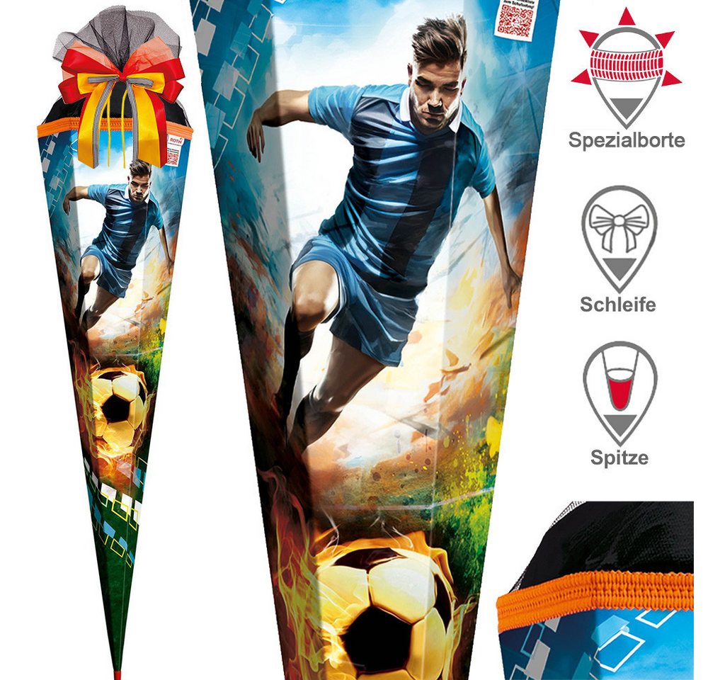 Roth Schultüte Exklusiv Set 85 cm Fussballspieler Feuer Schleife von Roth