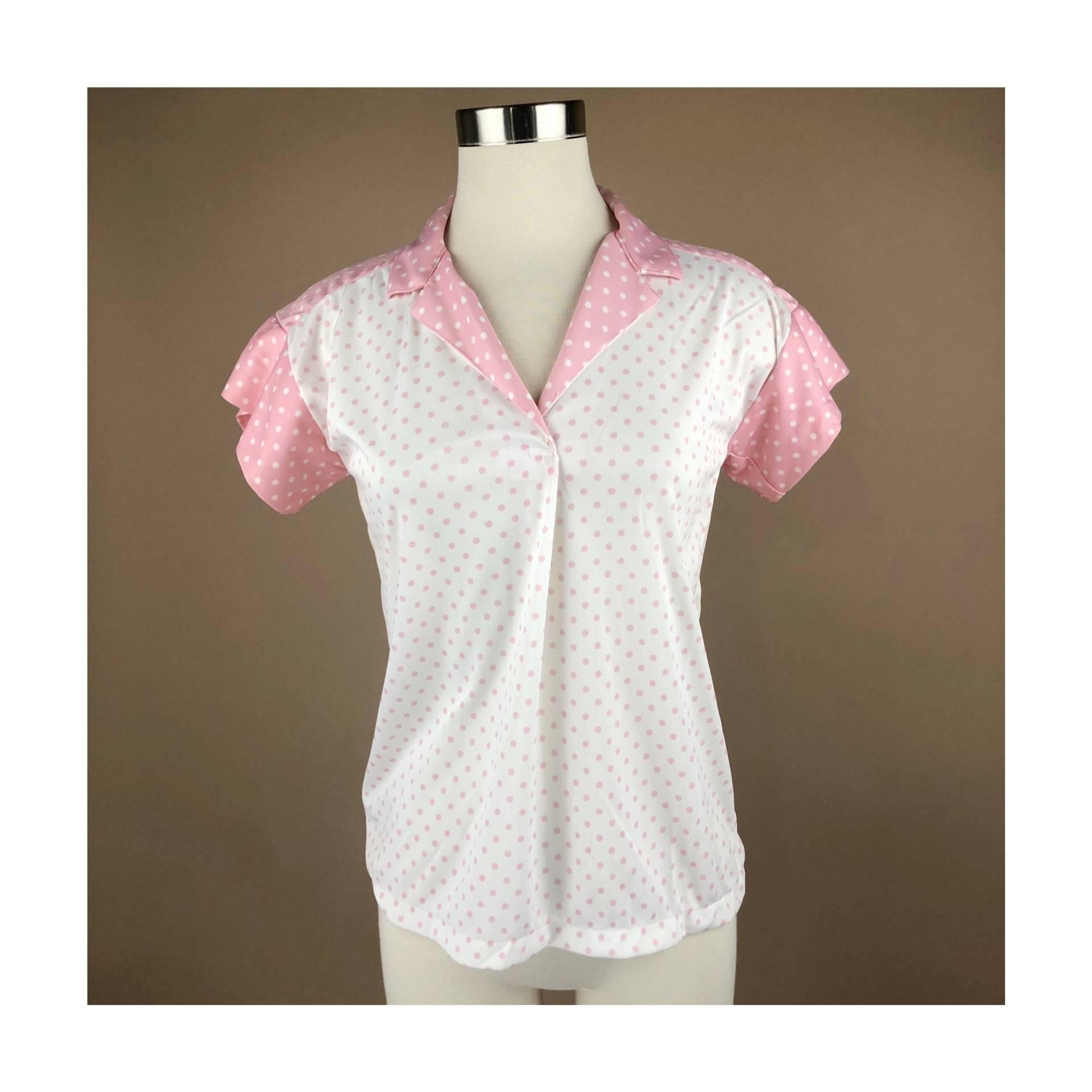 Vintage Damen Gr.s-L Rosa Und Weiß Polka Dot Kragen Kurzärmelige Bluse von RothGirlVintage