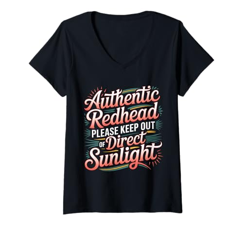 Damen Authentic Redhead Please Keep Out of Direct Sunlight - T-Shirt mit V-Ausschnitt Damen Authentic Redhead Please Keep Out of Direct Sunlight - T-Shirt mit V-Ausschnitt von Rothaarige Ingwer -Sonne Humor