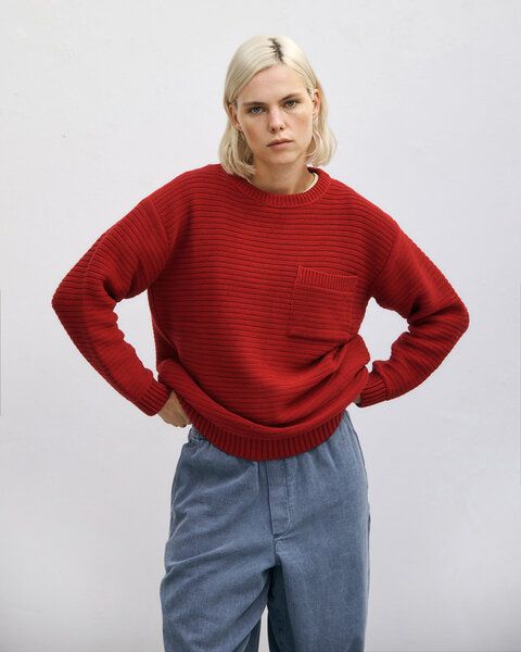 Rotholz Gerippter Strickpullover Bio Baumwolle von Rotholz