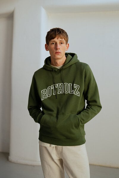 Rotholz Varsity Logo Hoodie aus Bio-Baumwolle von Rotholz