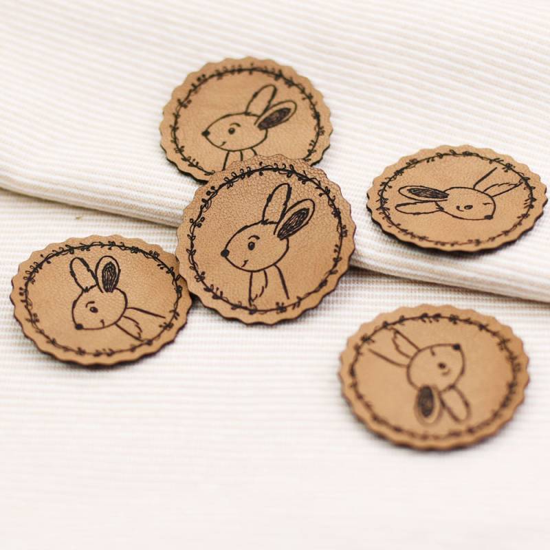 Label Aufnäher Kunstleder Button Hase, Aufnäher, Kunstleder, Weicher Kunstlederlabel Zum Annähen von Rotkaehlchen