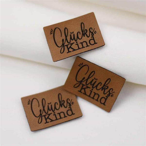 Label Aufnäher Kunstleder Glückskind von Rotkaehlchen