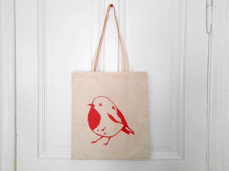 Baumwollbeutel Rotkehlchen Vogel Schultertasche von RotkehlchenShop