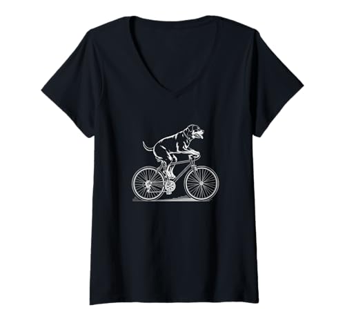Damen Rottweiler Dog Driving Bicycle T-Shirt mit V-Ausschnitt Damen Rottweiler Dog Driving Bicycle T-Shirt mit V-Ausschnitt von Rottweiler Dog Driving Bicycle for Bike Lovers