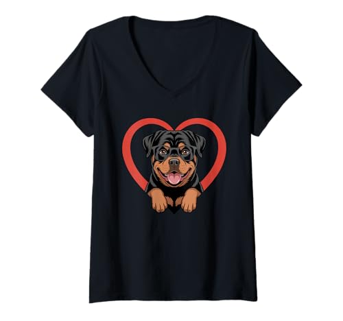 Damen Heart Rottweiler Glasses Rottweilers Rot Dog Rottie T-Shirt mit V-Ausschnitt Damen Heart Rottweiler Glasses Rottweilers Rot Dog Rottie T-Shirt mit V-Ausschnitt von Rottweiler Dog Lover Gifts