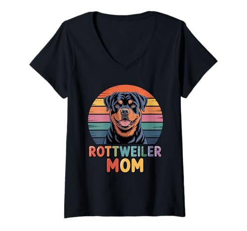 Damen Retro Rottweiler Mom Rottweilers Rot Dog Rottie T-Shirt mit V-Ausschnitt Damen Retro Rottweiler Mom Rottweilers Rot Dog Rottie T-Shirt mit V-Ausschnitt von Rottweiler Dog Lover Gifts