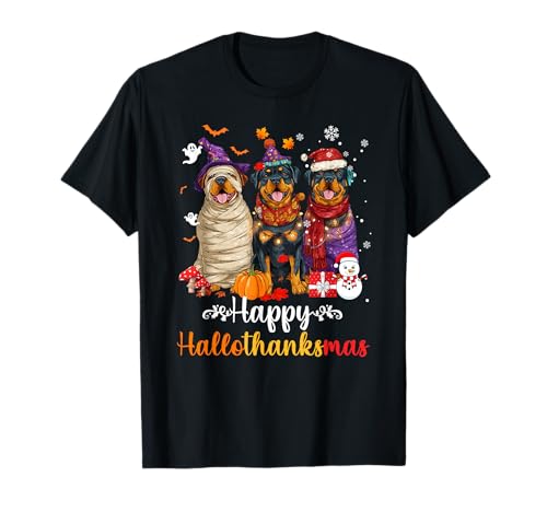 Herren Damen Rottweiler Hund Weihnachten Halloween Thanksgiving T-Shirt Herren Damen Rottweiler Hund Weihnachten Halloween Thanksgiving T-Shirt von Rottweiler Happy Hallothankmas Holiday Dog