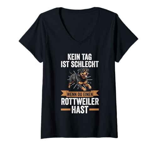Damen Hund Rottweiler T-Shirt mit V-Ausschnitt von Rottweiler Hundebesitzer Hund Geschenk