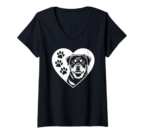 Damen Rottweiler Valentinstag Rottweiler T-Shirt mit V-Ausschnitt Damen Rottweiler Valentinstag Rottweiler T-Shirt mit V-Ausschnitt von Rottweiler Love Dog Owner