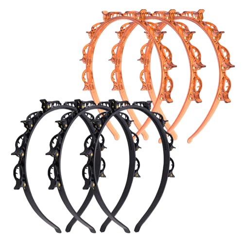 6 Stücke Doppelzähnlich Haarreif mit Klammern Anhängt, Mode Stirnband mit Klammern Hairpin für Frauen Mädchen Curly Dickes Frisur Geflochten ProfessionellWeben Bangs Styling Schwarz & Braun von Roucerlin