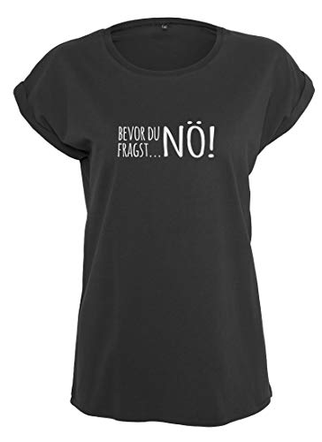 Damen T-Shirt schwarz mit ausgestellten Ärmeln, Bedruckt mit lustigem Spruch – Stylisches Oberteil für Freizeit, Sommer und besondere Anlässe Bevor Du fragst.Nö L Damen T-Shirt schwarz mit ausgestellten Ärmeln, Bedruckt mit lustigem Spruch – Stylisches Oberteil für Freizeit, Sommer und besondere Anlässe Bevor Du fragst.Nö L von RoughTex