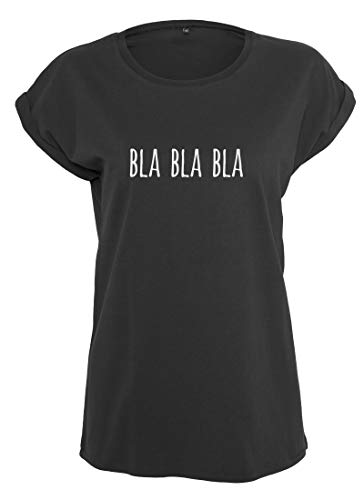 RoughTex Damen Oversize Tshirt mit Spruch schwarz Statement Bla Bla Bla XL von RoughTex