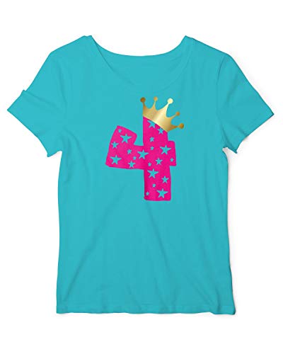 Geburtstag T-Shirt Mädchen 4 Jahre Zahl Krone Atoll-Pink 116 von RoughTex