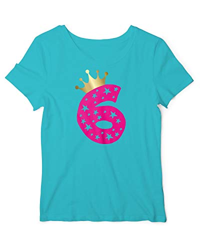 Geburtstag T-Shirt Mädchen 6 Jahre Zahl Krone Atoll-Pink 116 von RoughTex