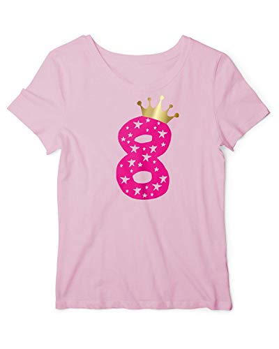 Geburtstag T-Shirt Mädchen 8 Jahre Zahl Krone Babypink-Pink 128 von RoughTex