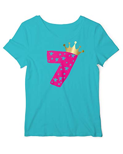 Geburtstag T-Shirt Mädchen 7 Jahre Zahl Krone Atoll-Pink 128 von RoughTex