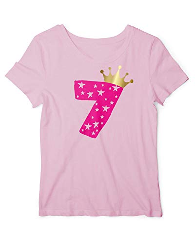 Geburtstag T-Shirt Mädchen 7 Jahre Zahl Krone Babypink-Pink 128 von RoughTex