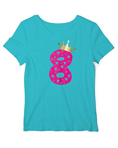 Geburtstag T-Shirt Mädchen 8 Jahre Zahl Krone Atoll-Pink 128 von RoughTex