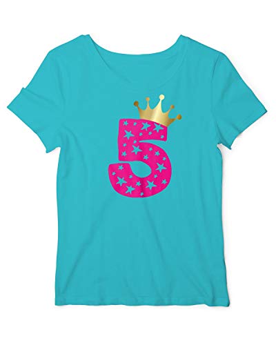 Geburtstag T-Shirt Mädchen 5 Jahre Zahl Krone Atoll-Pink 116 von Roughtex