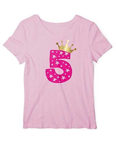 Geburtstag T-Shirt Mädchen 5 Jahre Zahl Krone Babypink-Pink 116 von RoughTex