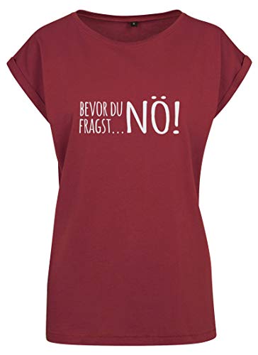 Oversize T-Shirt Damen Bevor Du Fragst Nein lustige Sprüche Tshirt Burgundy L von RoughTex