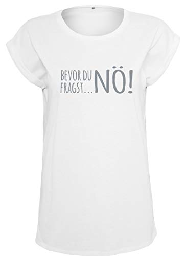 Oversize T-Shirt Damen Bevor Du Fragst Nein lustige Sprüche Tshirt Weiß M von RoughTex