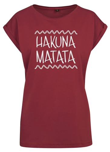 T-Shirt Damen Hakuna Matata Sprüche Statement Relaxed Shirts Burgundy M von Roughtex