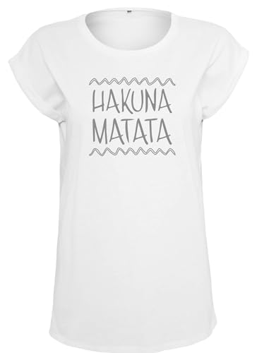 T-Shirt Damen Hakuna Matata Sprüche Statement Relaxed Shirts Weiß S von Roughtex