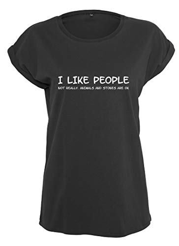 RoughTex Damen Oversize Tshirt mit Spruch schwarz Statement i Like People M von RoughTex
