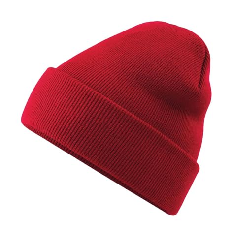 Beanie mit Umschlag aus Bio-Baumwolle Doppellagiger Strick, atmungsaktiv und weich Wintermütze Rot von Roughtex