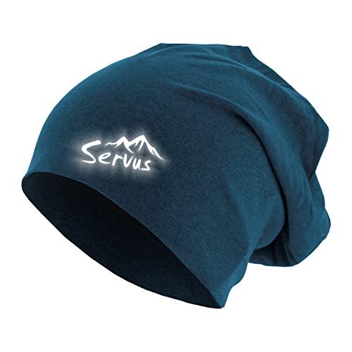 Friendly Beanie SERVUS Unisex Jersey Mütze zweilagig Baumwolle reflektierend Bedruckt Heather Royal OneSize (M/L) von Roughtex