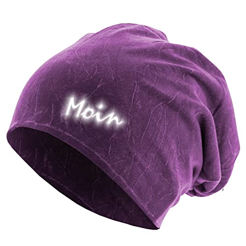 Friendly Jersey Beanie reflektierend Moin Mütze Stretch Baumwolle doppellagig Stonewashed Purple OneSize (M/L) von Roughtex