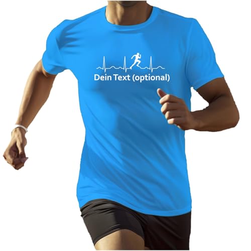 Herren Laufshirt personalisierbar - T-Shirt mit Motiv Pulslinie EKG Pulsschlag - Funktionsshirt optional mit eigenem Text Sapphire L von Roughtex