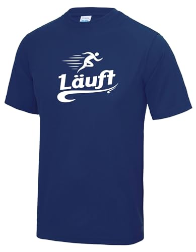 Herren Running-T-Shirt Bedruckt Läuft Lauf-Shirt Funktions-Shirt Navy L von Roughtex