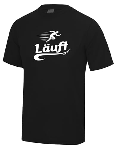 Herren Running-T-Shirt Bedruckt Läuft Lauf-Shirt Funktions-Shirt Schwarz XL von Roughtex