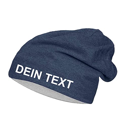 Jersey Beanie personalisierbar Mütze Baumwolle Bedrucken Lassen eigener Text frei positionierbar Heather Royal M/L von Roughtex