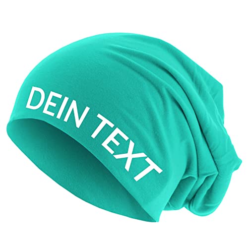 Jersey Beanie personalisierbar Mütze Baumwolle Bedrucken Lassen eigener Text frei positionierbar Mint XS/S von Roughtex