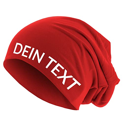 Jersey Beanie personalisierbar Mütze Baumwolle Bedrucken Lassen eigener Text frei positionierbar Rot M/L von Roughtex