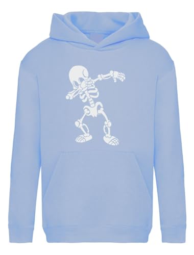 Roughtex Kinder Hoodie Dabbing Skelett Lustiger Kapuzen-Pullover mit Skelett-Dab Motiv SkyBlue 152 von Roughtex